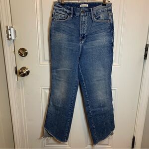 Good American Good Curve Cascade Raw Hem Straight Leg Jeans Shade Blue Size 8/29